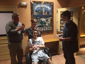 birdland cards presenting first check to hackerman patz